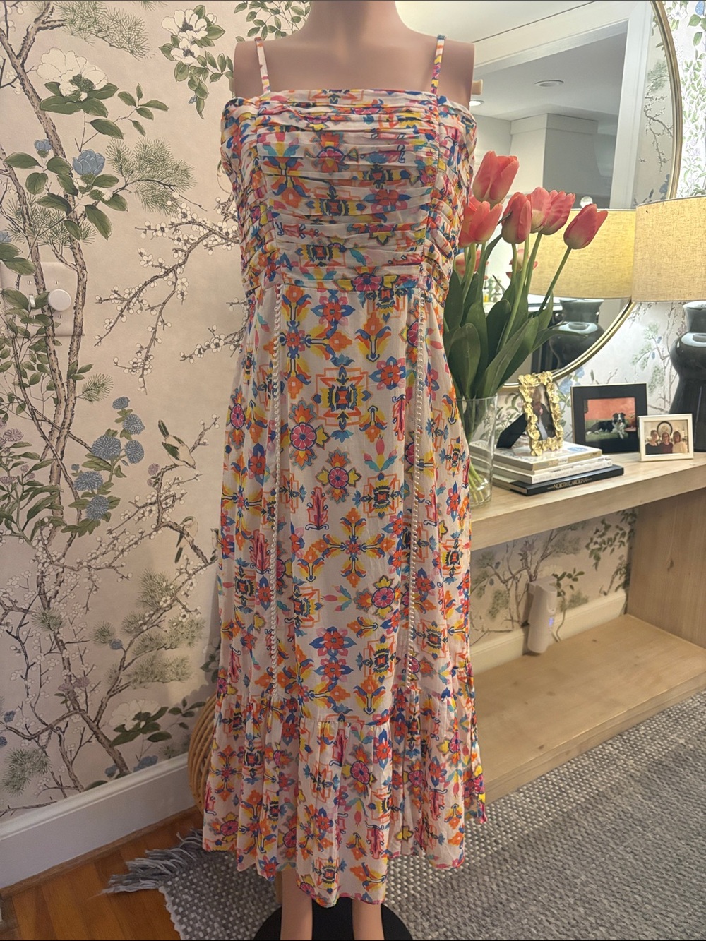 Women's Floral Maxi Dress with Smocked Bodice in Multi-Color